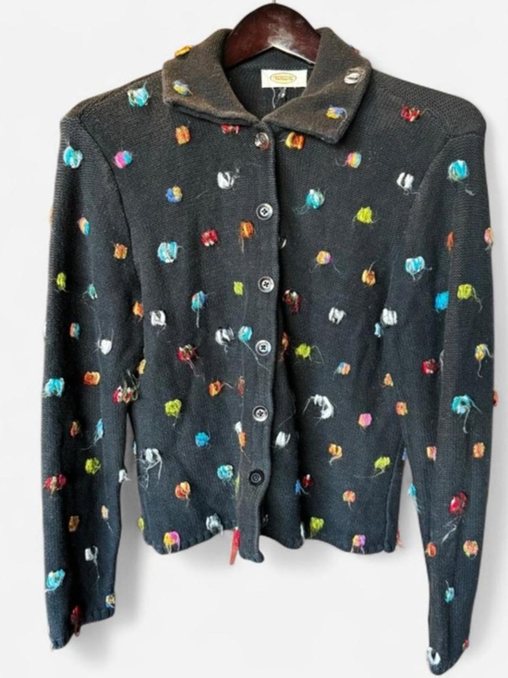 Vintage Talbots Multi-Color Confetti Dot Button Down Cardigan Black Size M/L